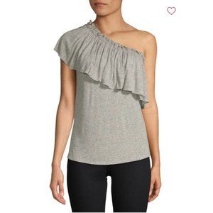 NWOT Rebecca Taylor One-Shoulder Gray Ruffle Top